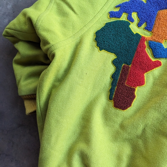 Vintage Nobuo Ikeda Lime Green Wool World Map Patch Bomber Jacket RARE Vintage - Picture 2 of 11
